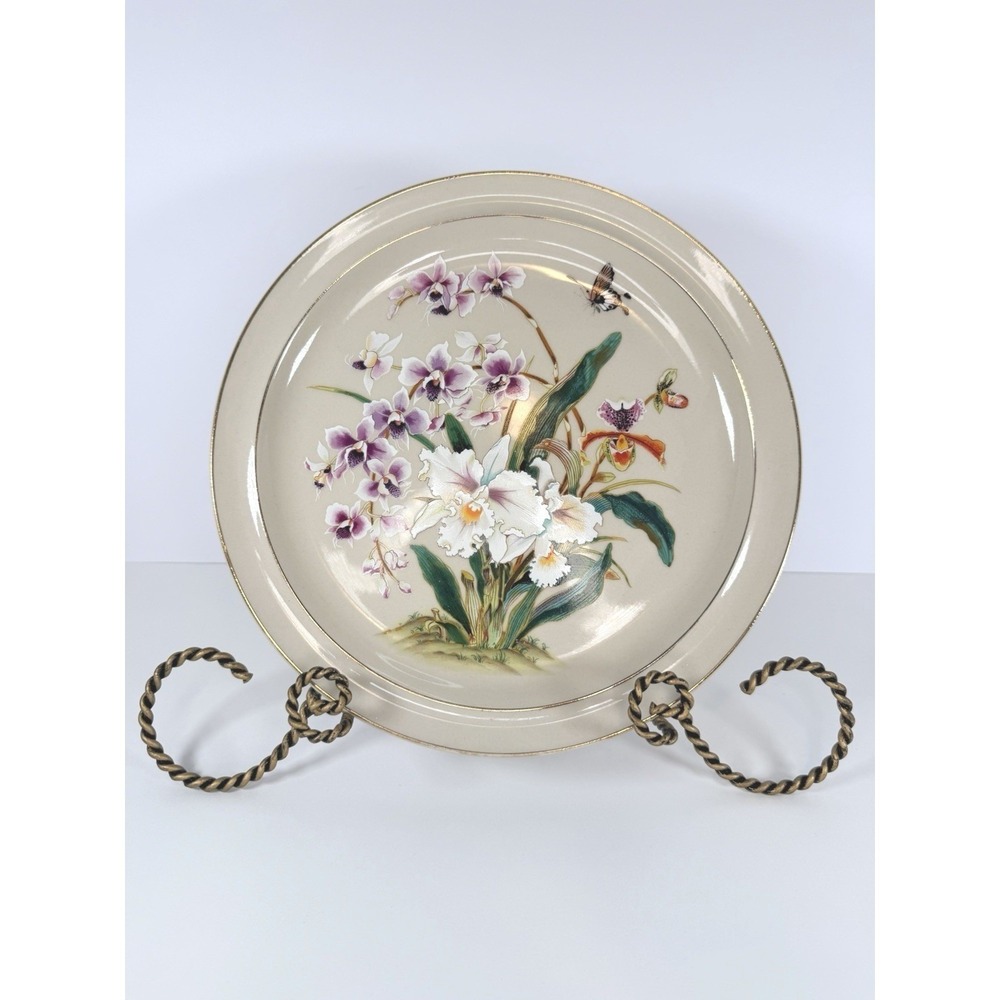 Hand Painted Iris, Orchid & Butterfly Decorative Plate  By Toyo ‎ 10" Vintage